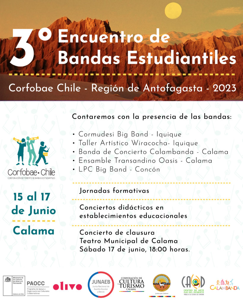 Con cinco bandas en concierto Corfobae Chile te invita el Tercer Encuentro de Bandas Estudiantiles, Región de Antofagasta 2023
